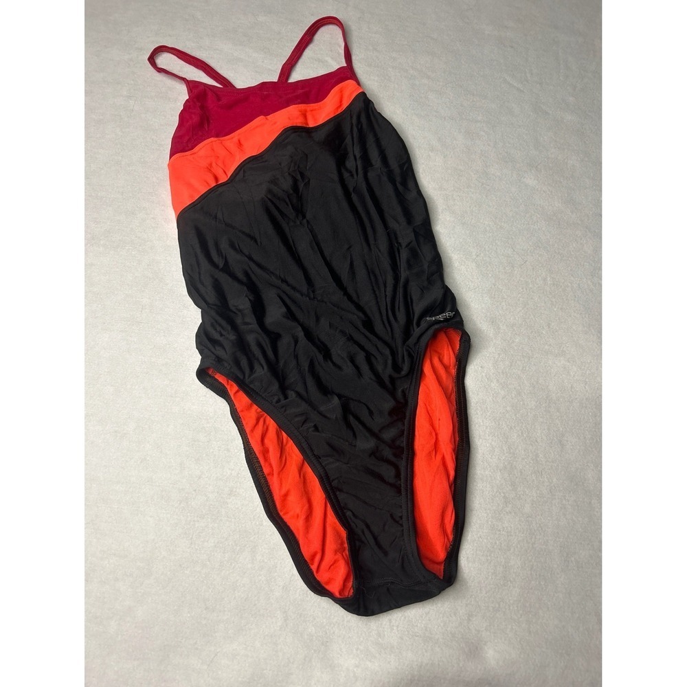 Speedo Eco Endurance One Piece Swimsuit Black Red Orange Size 30 Swim Training